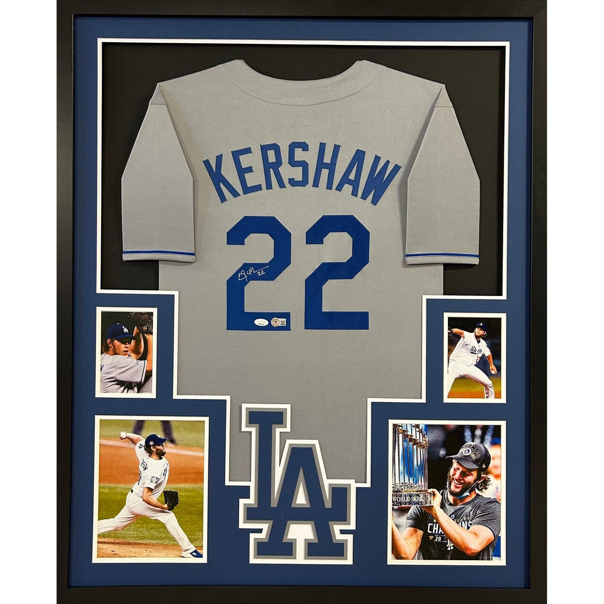 Clayton Kershaw Signed Framed Grey Jersey Beckett Autographed LA Dodgers L.A.