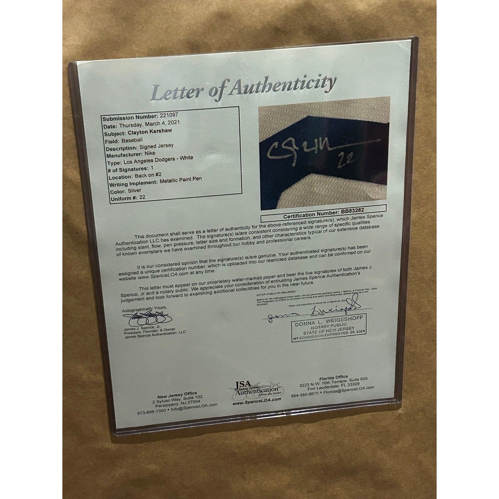 Clayton Kershaw Signed Framed Jersey JSA Autographed LA Dodgers L.A. NP