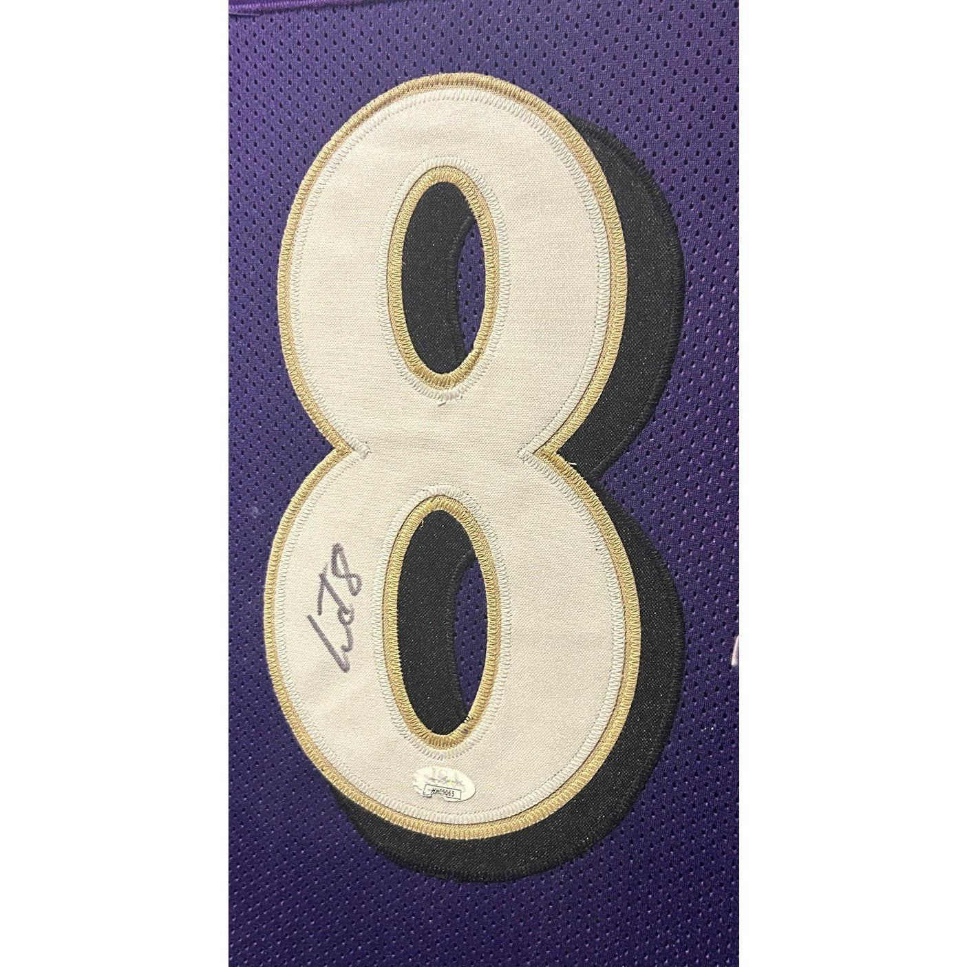 Lamar Jackson Framed Signed Purple Jersey JSA Autographed Baltimore Ravens