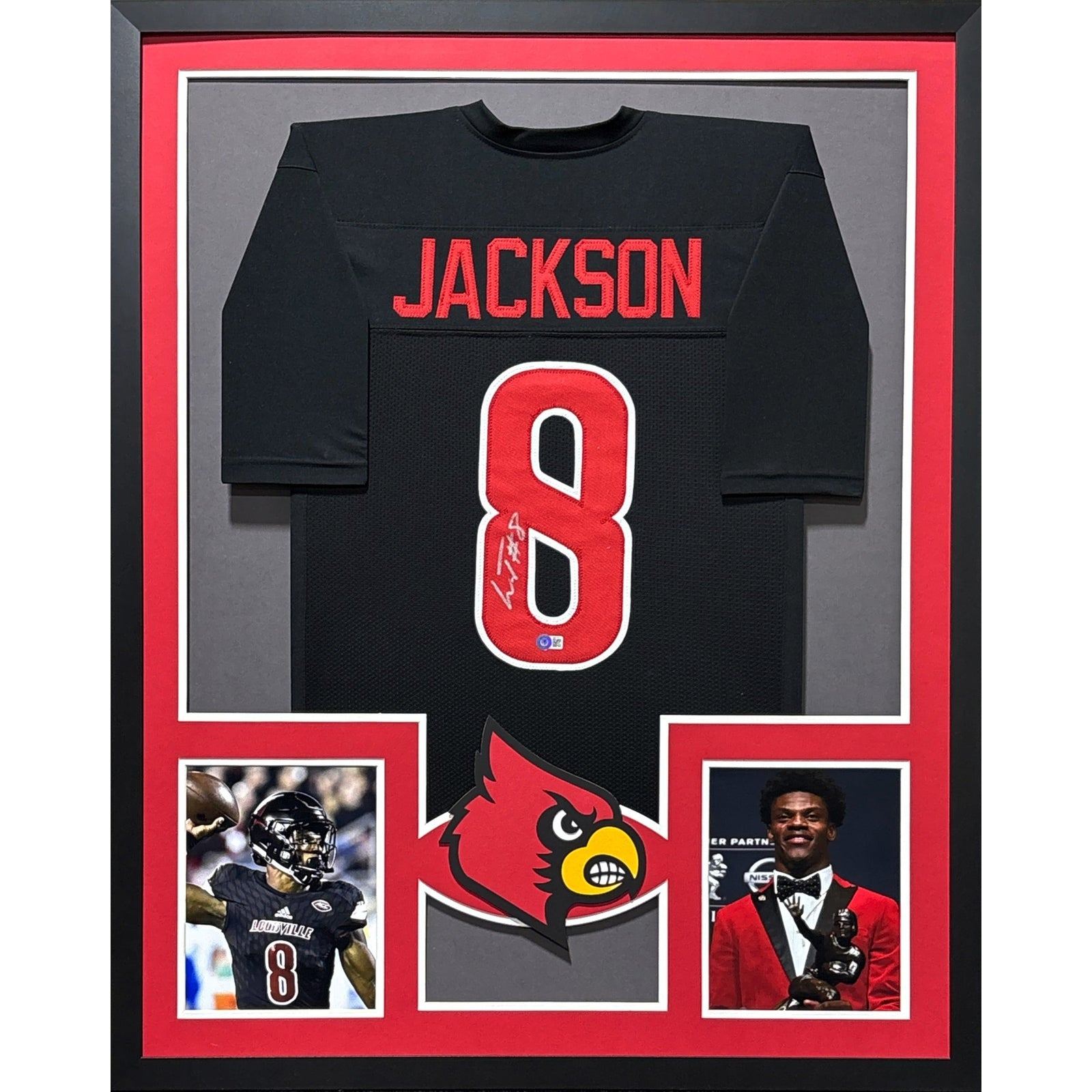 Lamar Jackson Framed Signed Black Jersey JSA Autographed Louisville