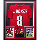 Lamar Jackson Framed Signed Red Jersey Beckett Autographed Louisville