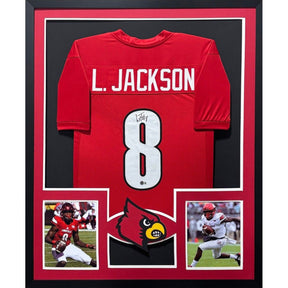 Lamar Jackson Framed Signed Red Jersey Beckett Autographed Louisville