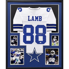 Ceedee Lamb Signed Framed White Jersey JSA Autographed Dallas Cowboys