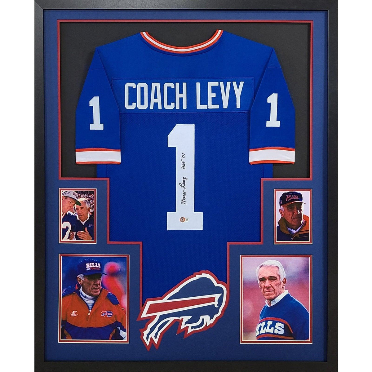 Marv Levy Signed Framed Jersey Beckett Autographed Buffalo Bills