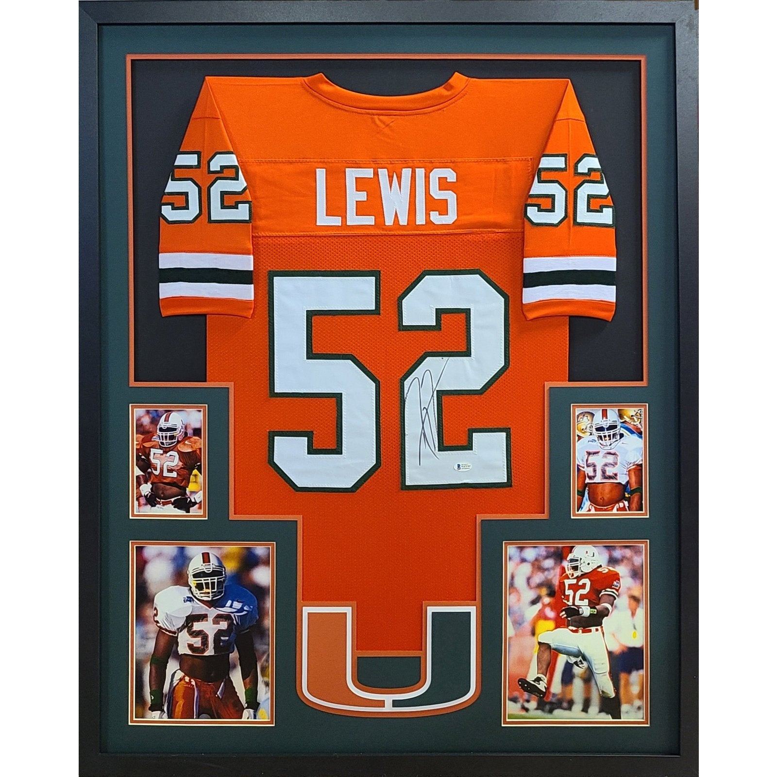 Ray Lewis Framed Orange Jersey Beckett Autographed Signed Miami Hurricanes