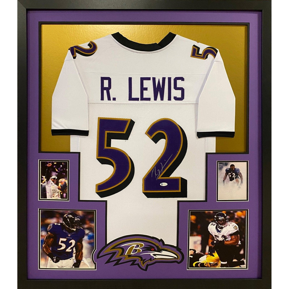 Ray Lewis Framed White Jersey Beckett Autographed Signed Baltimore Ravens