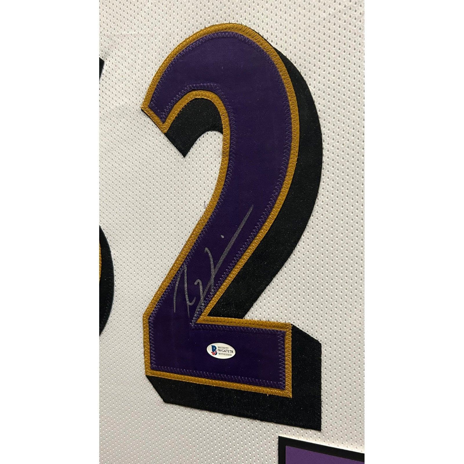 BALTIMORE RAVENS RAY LEWIS AUTOGRAPHED WHITE CUSTOM FRAMED JERSEY