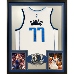 Luka Doncic Framed Signed White Jersey PSA/DNA Autographed Dallas Mavericks