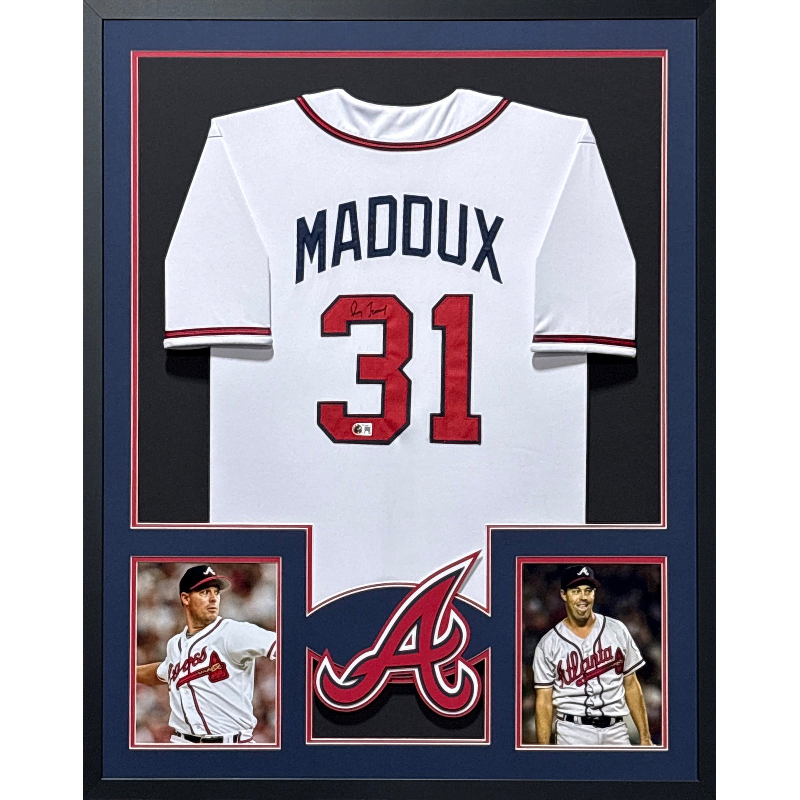 Greg Maddux Framed Signed White Jersey Beckett Autographed Atlanta Braves