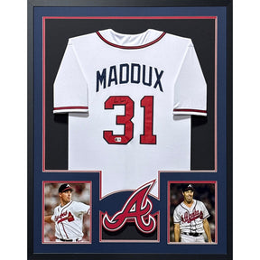 Greg Maddux Framed Signed White Jersey Beckett Autographed Atlanta Braves
