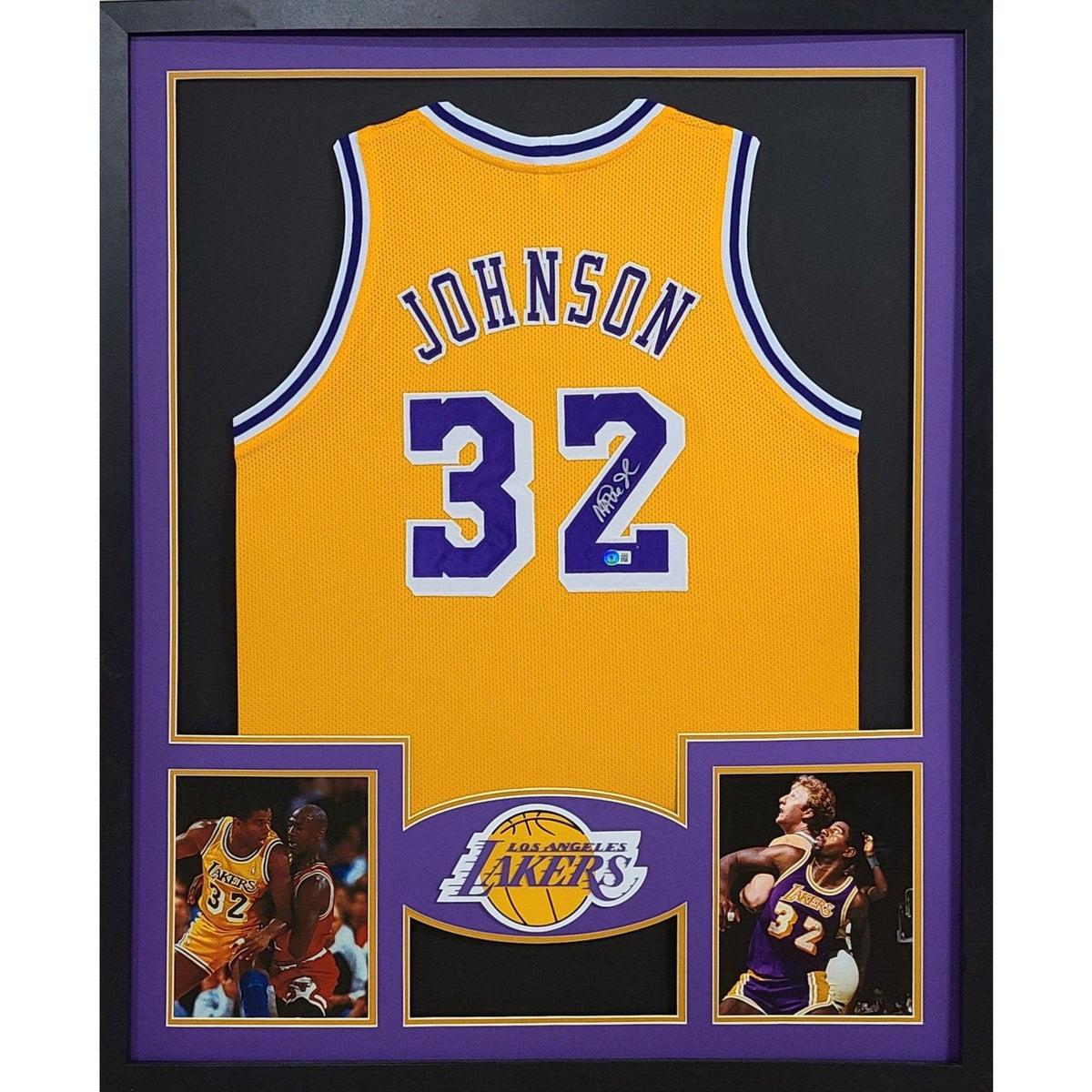 Magic Johnson Framed Signed Jersey Beckett BAS Autographed L.A. LA Lakers NL