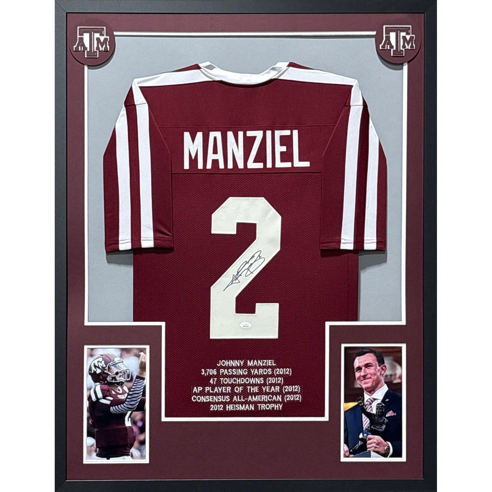 Johnny Manziel Signed Framed Jersey JSA Autographed Texas A&M Stat