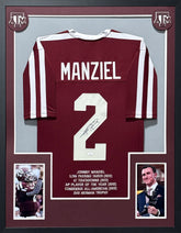 Johnny Manziel Signed Framed Jersey JSA Autographed Texas A&M Stat