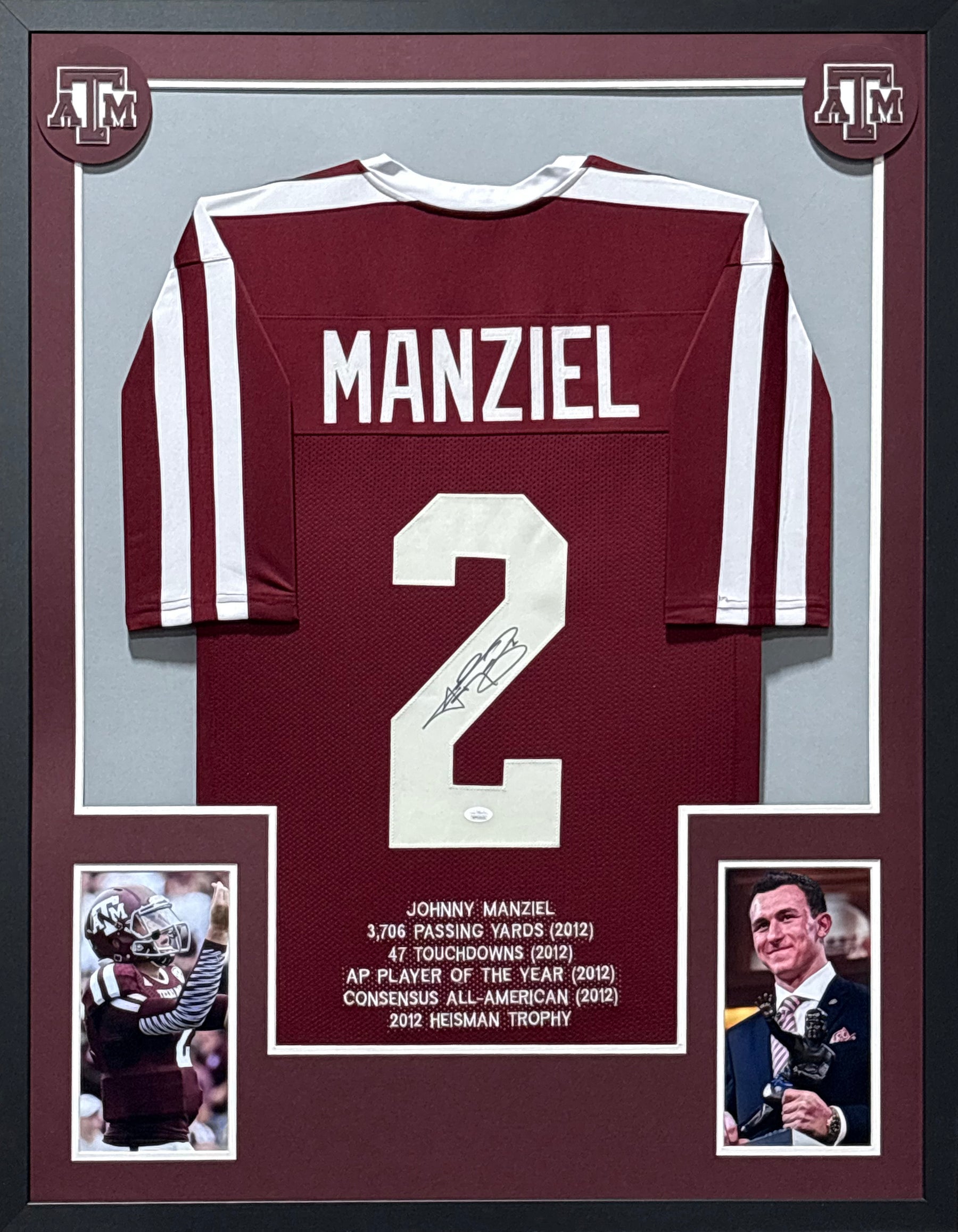 Johnny Manziel Signed Framed Jersey JSA Autographed Texas A&M Stat