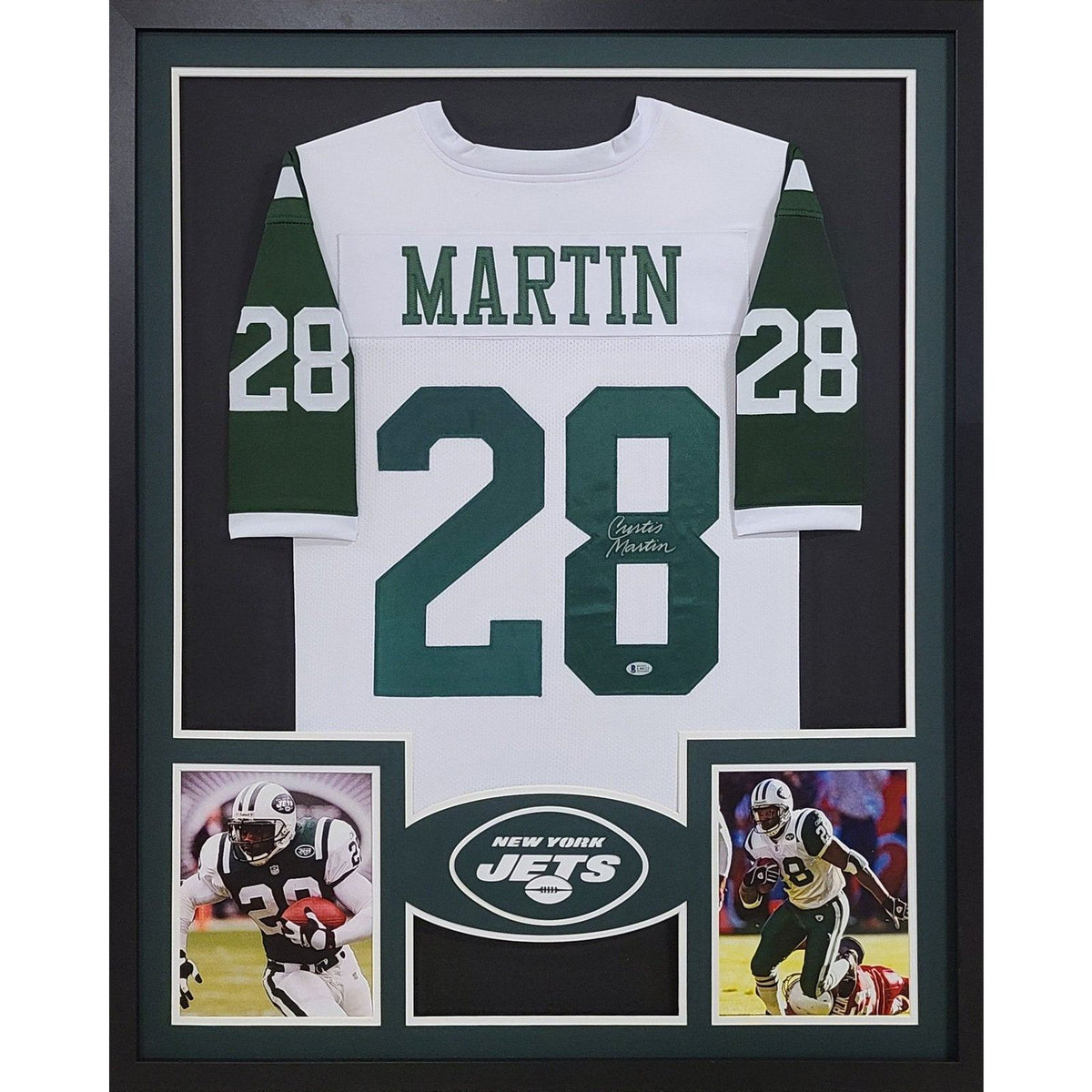 Curtis Martin Framed White Jersey Beckett Autographed Signed New York Jets