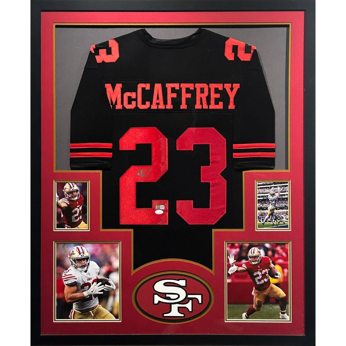 Christian McCaffrey Signed Framed Black Jersey JSA Autographed 49ers