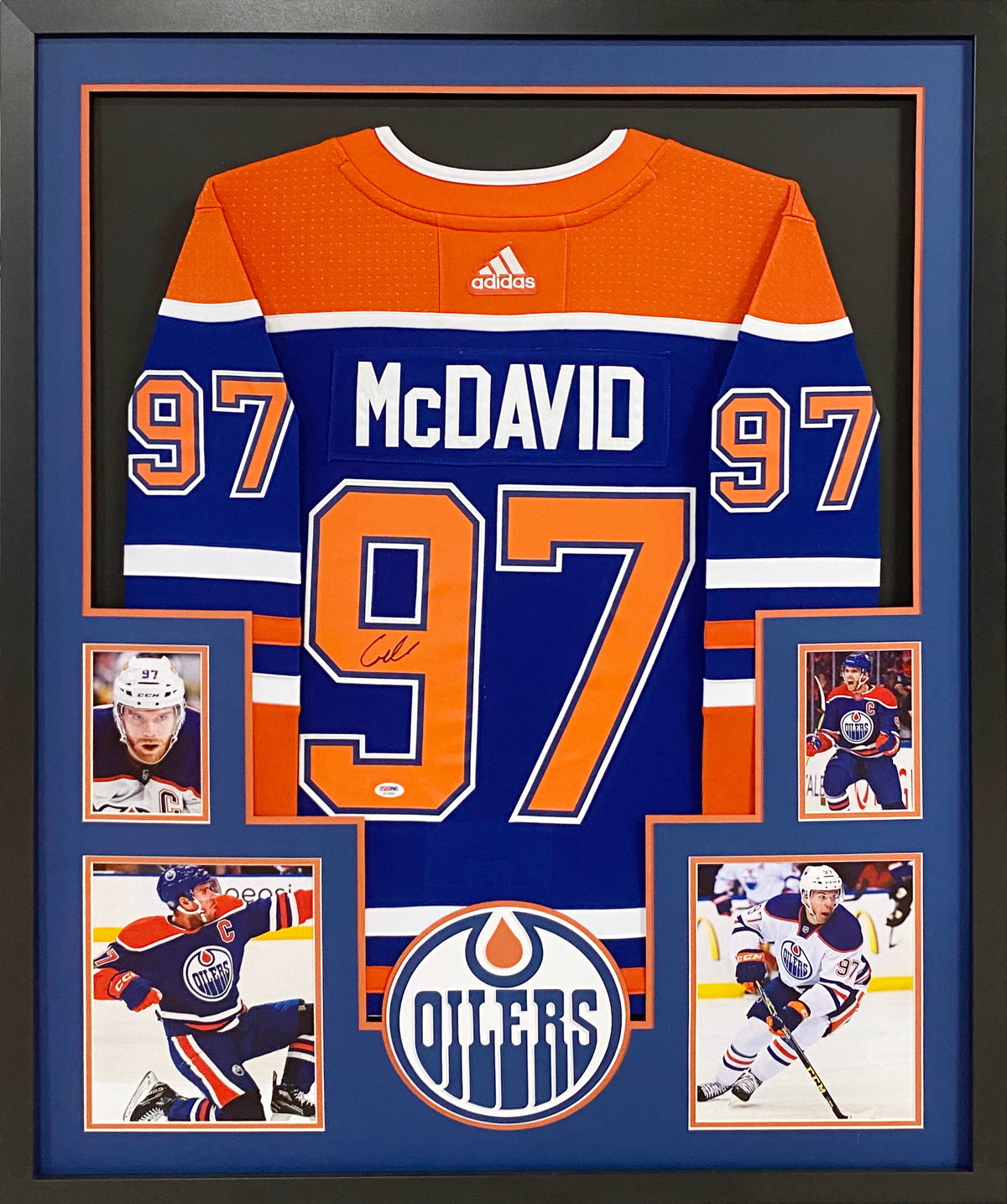 Connor McDavid Framed Jersey PSA/DNA Autographed Signed Edmonton Oilers 4 Pic