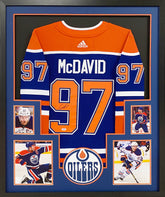 Connor McDavid Framed Jersey PSA/DNA Autographed Signed Edmonton Oilers 4 Pic