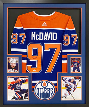 Connor McDavid Framed Jersey PSA/DNA Autographed Signed Edmonton Oilers 4 Pic