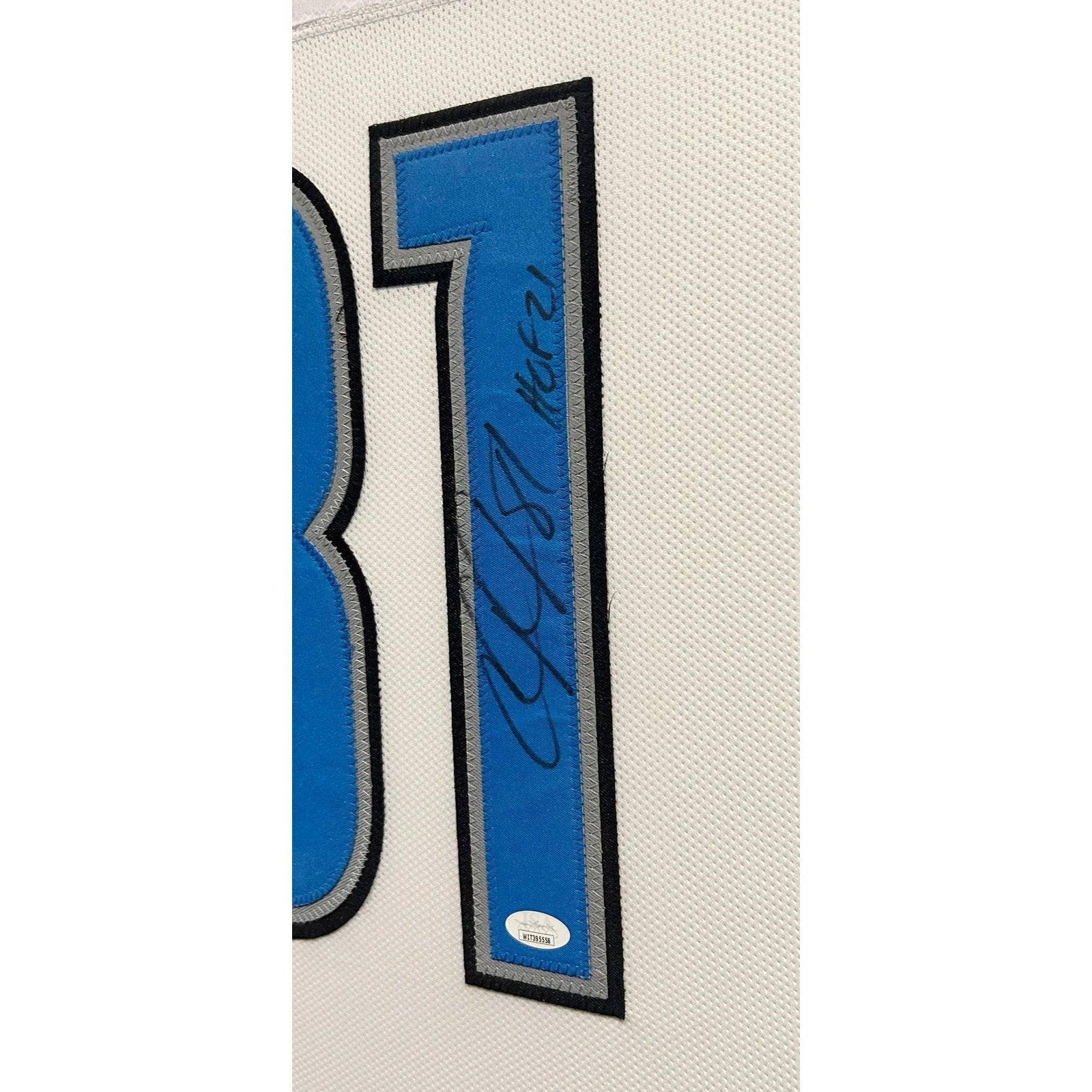 Calvin Johnson Framed Signed WHTJersey JSA Autographed Detroit Lions M