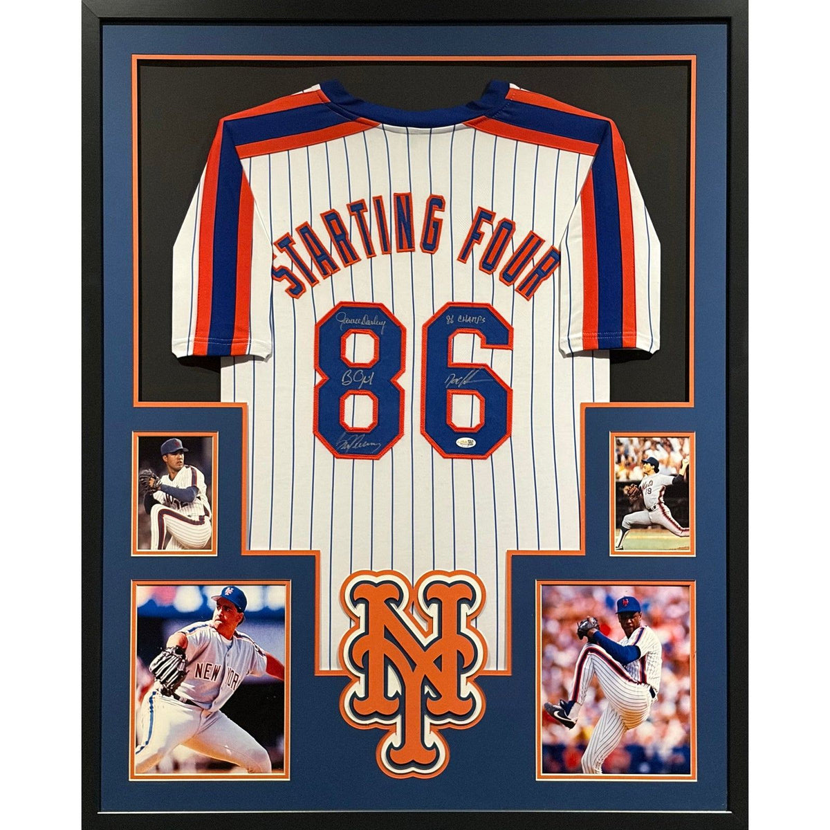 1986 Mets Starting 4 Framed Signed Jersey JSA Autographed Mets World Series