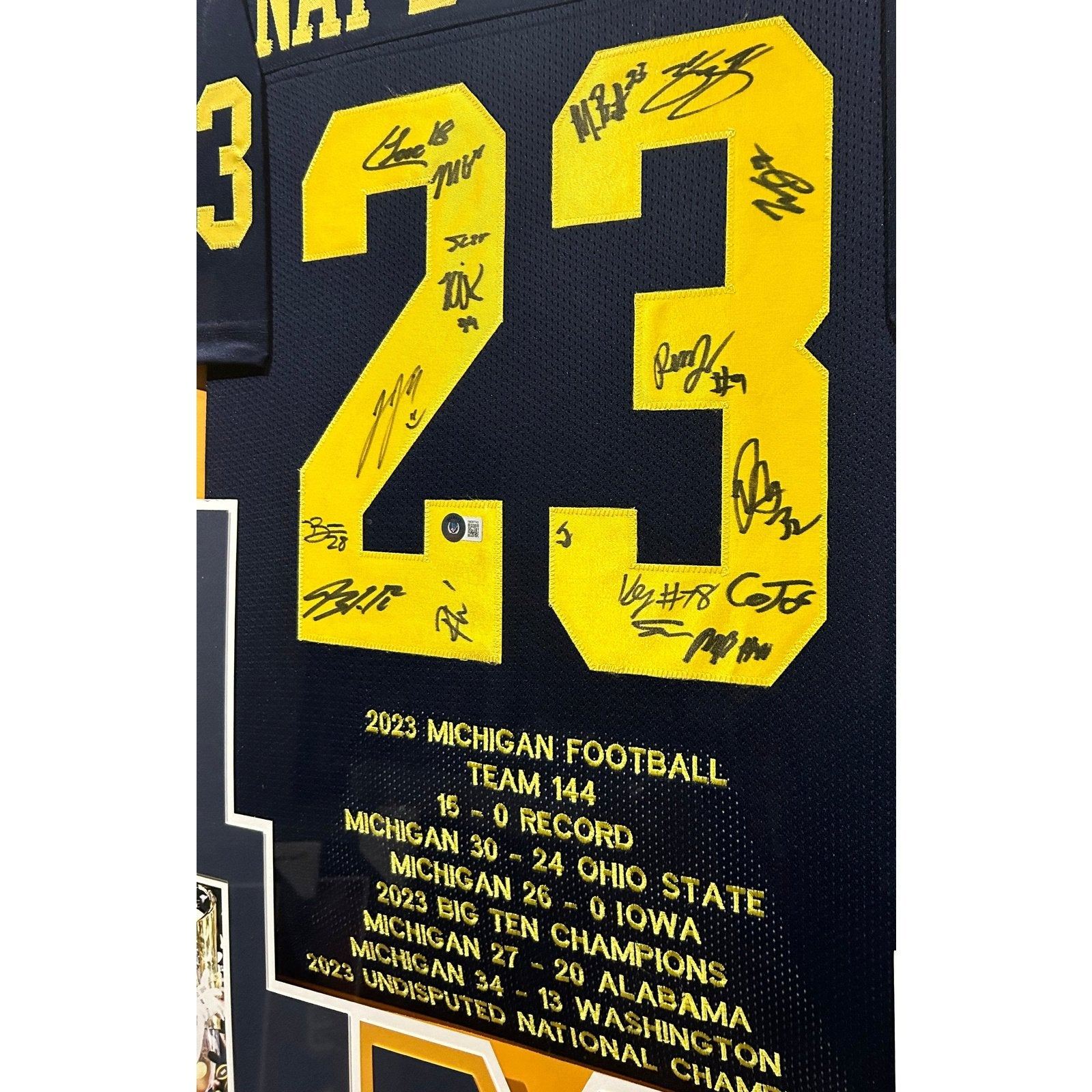 Michigan Team Signed Framed Stat Jersey Beckett Autographed Michigan Nat Champ