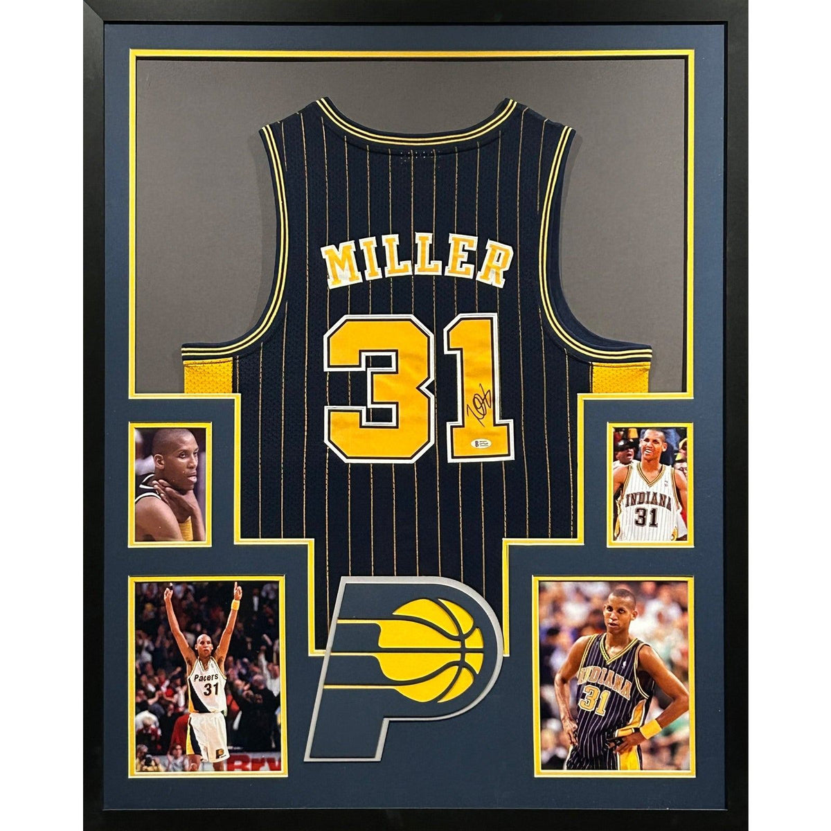 Reggie Miller Framed Signed Indiana Pacers Jersey Beckett Autographed