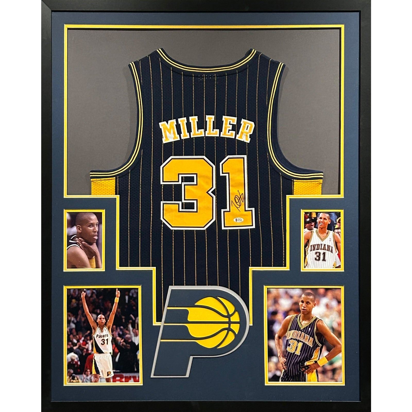 Reggie Miller Framed Signed Indiana Pacers Jersey Beckett Autographed
