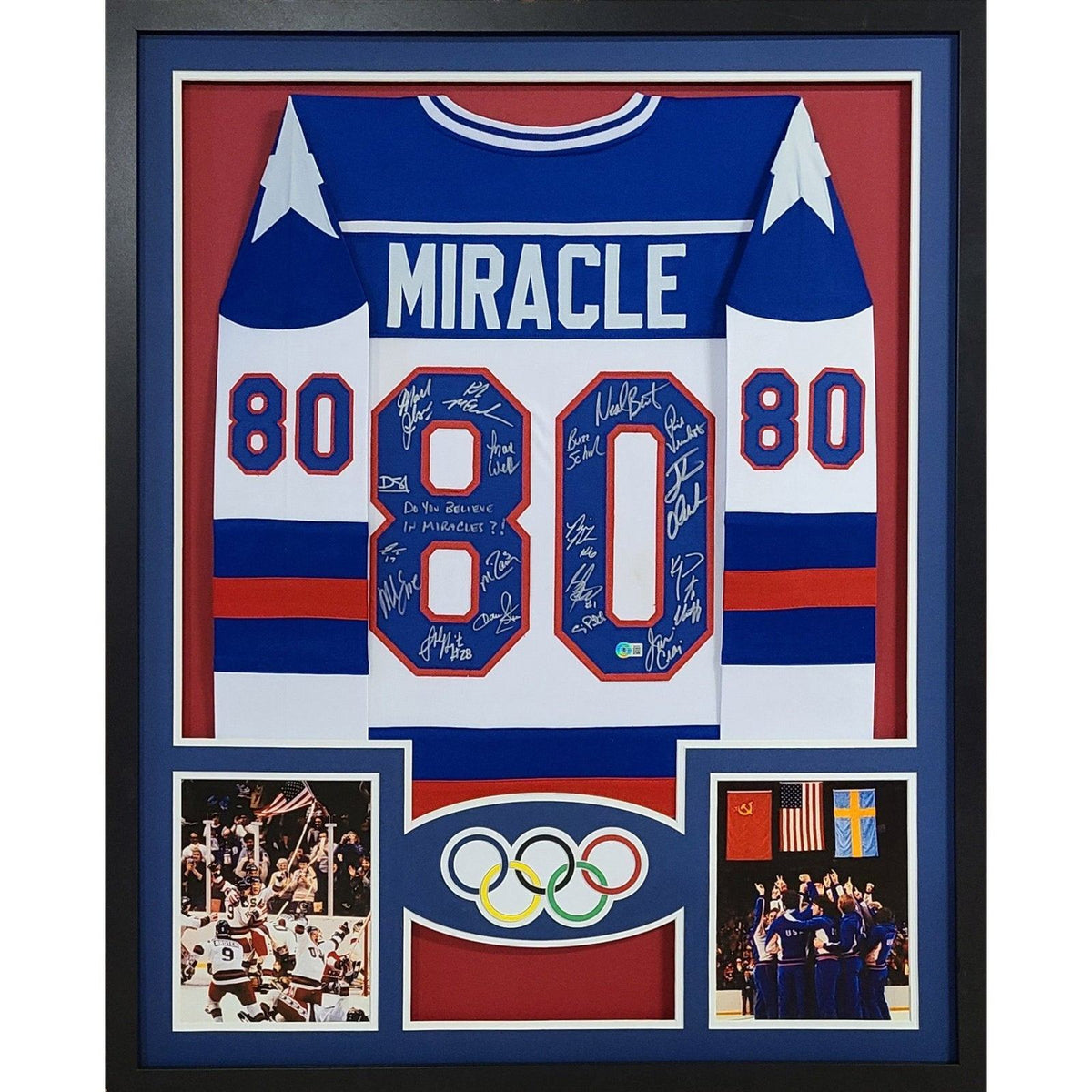 Miracle on Ice Signed Framed USA Olympic Jersey Beckett BR Autographed by 19