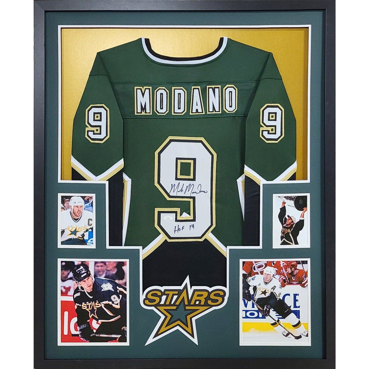 Mike Modano Framed Signed Green Jersey OKA COA Autographed Dallas North Stars