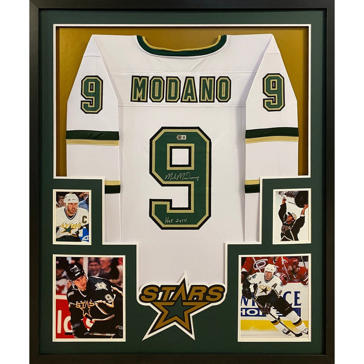Mike Modano Framed Signed White Jersey Beckett COA Autographed Dallas Stars