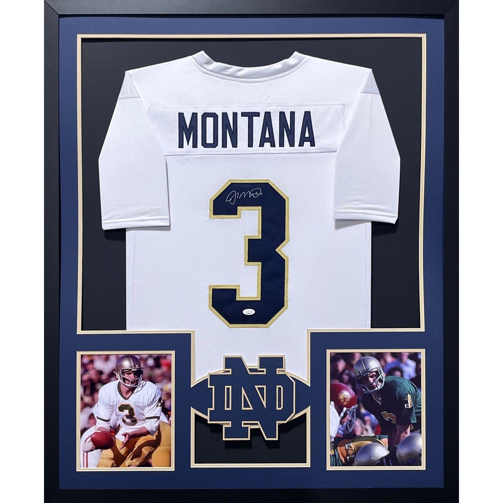 Joe Montana Framed Signed White  Jersey JSA Autographed Notre Dame BN