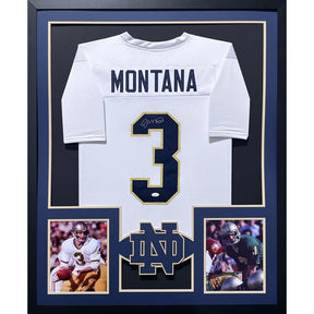 Joe Montana Framed Signed White  Jersey JSA Autographed Notre Dame BN