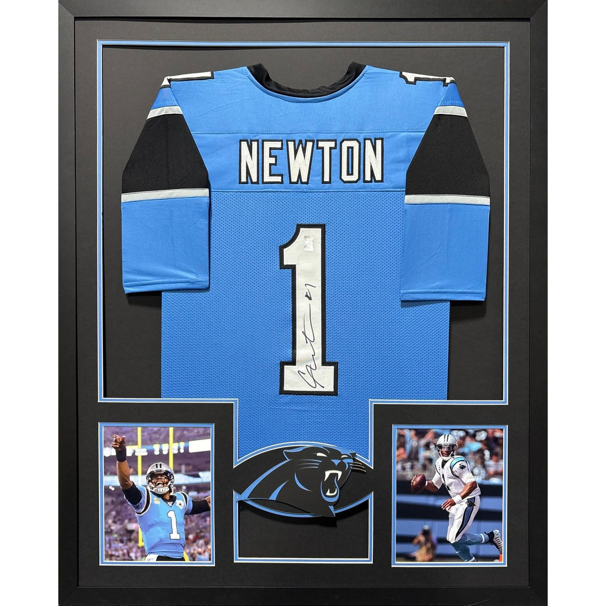 Cam Newton Framed Blue Jersey GTSM Autographed Signed Carolina Panthers