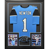 Cam Newton Framed Blue Jersey GTSM Autographed Signed Carolina Panthers