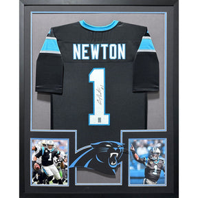 Cam Newton Framed Blue Jersey GTSM Autographed Signed Carolina Panthers BL