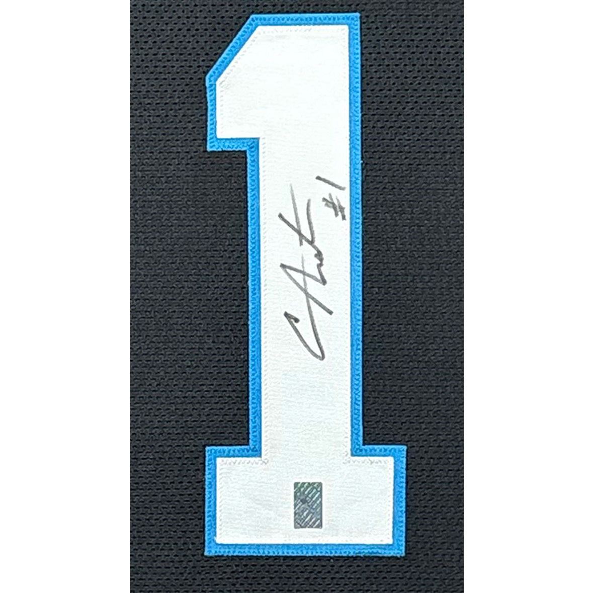 Cam Newton Framed Blue Jersey GTSM Autographed Signed Carolina Panthers BL
