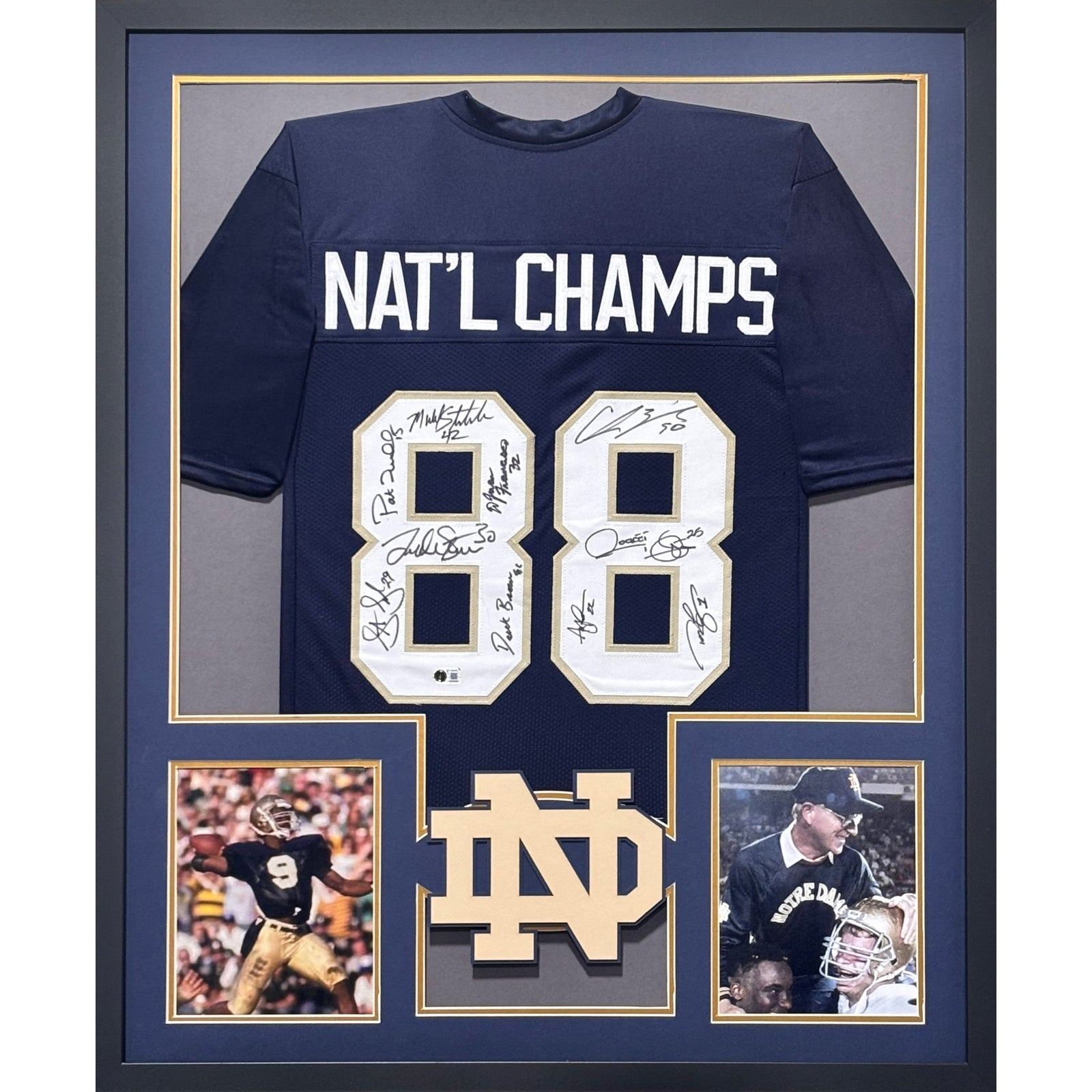 Notre Dame 1988 Champions Framed Signed Jersey Beckett Autographed