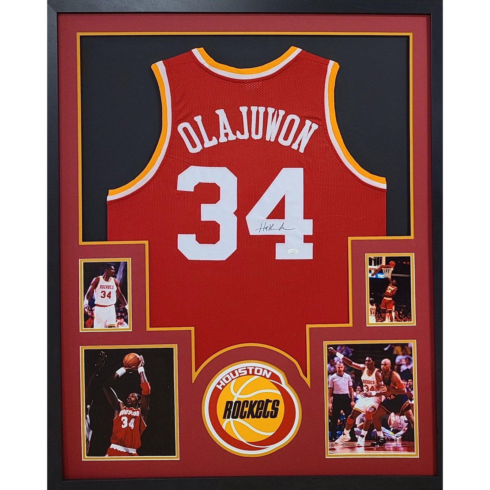 Hakeem Olajuwon Framed Jersey JSA Autographed Signed Houston Rockets 4P