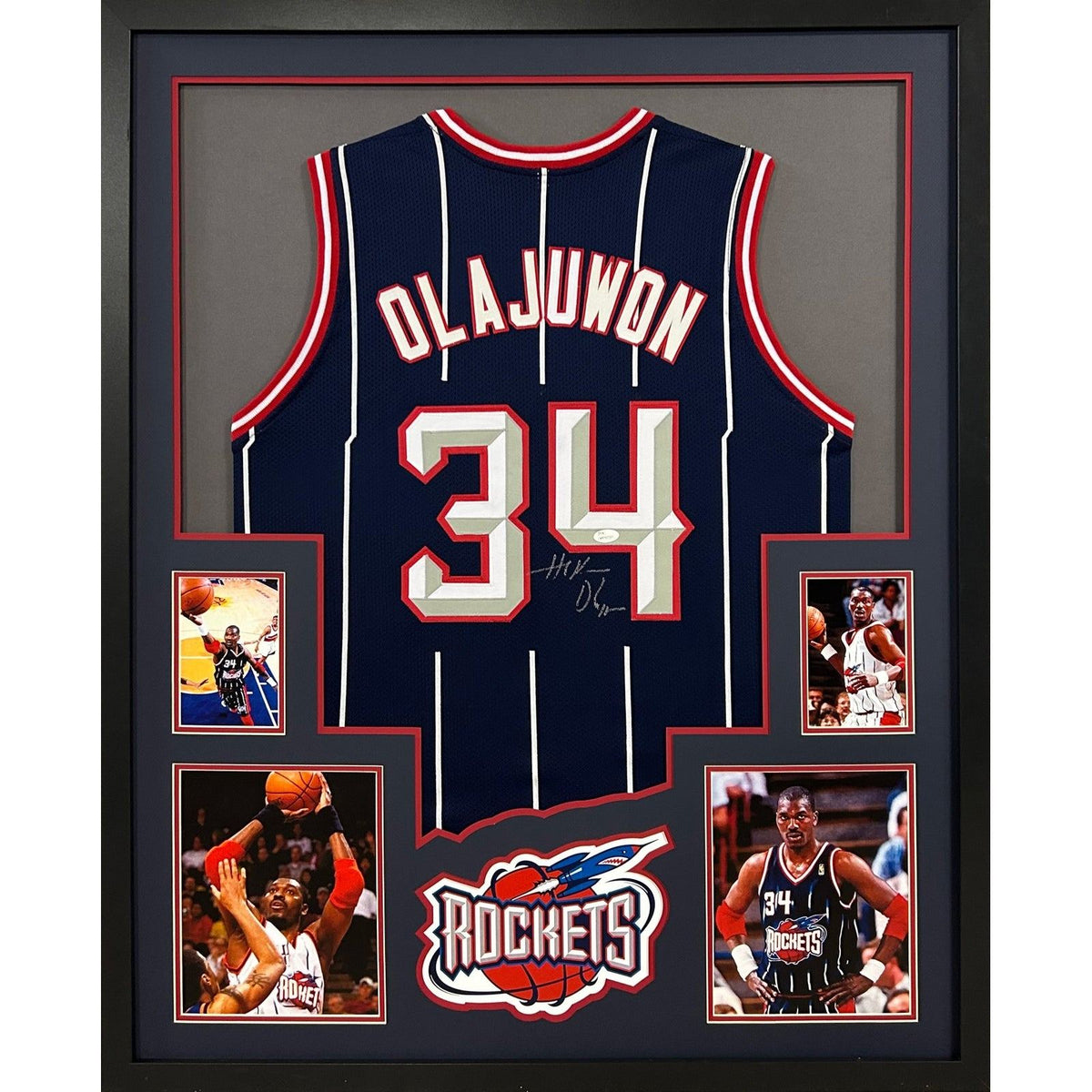 Hakeem Olajuwon Framed Jersey JSA Autographed Signed Houston Rockets 4P