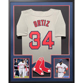 David Ortiz Big Papi Framed Signed Boston Red Sox Grey Jersey JSA Autographed