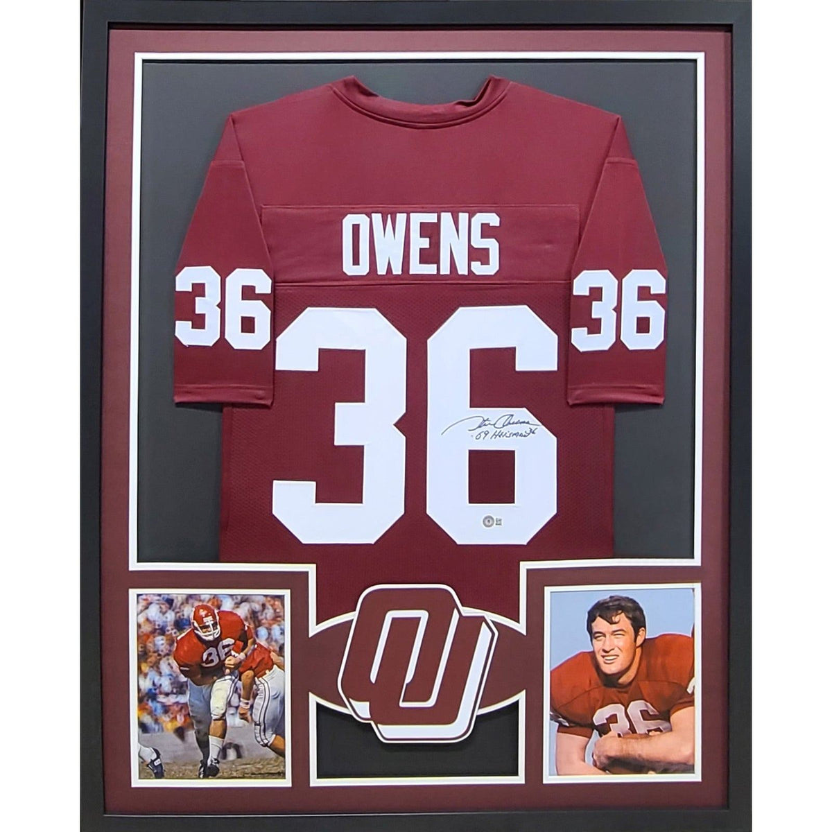 Steve Owens Signed Framed Jersey Oklahoma Beckett Autographed