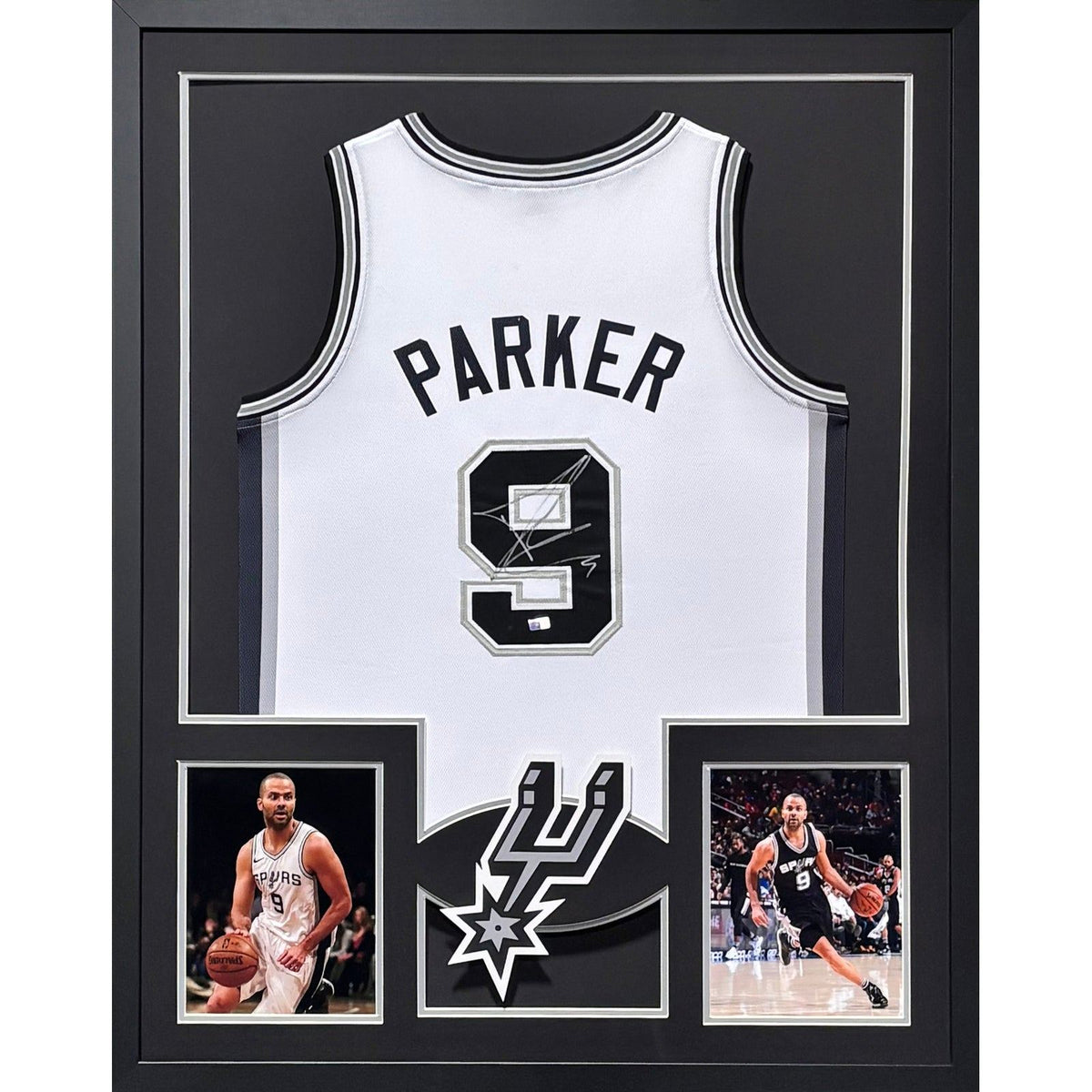 Tony Parker Framed Signed White Jersey COA Autographed San Antonio Spurs
