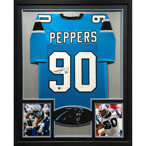 Julius Peppers Signed Blue Framed Jersey Autographed Carolina Panthers JSA