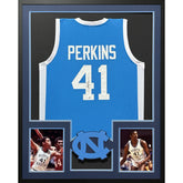Sam Perkins Signed Framed UNC Blue Jersey Autographed North Carolina JSA