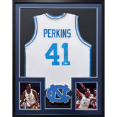 Sam Perkins Signed Framed UNC Jersey Autographed North Carolina JSA
