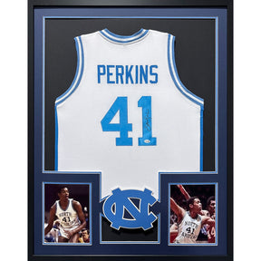 Sam Perkins Signed Framed UNC Jersey Autographed North Carolina JSA