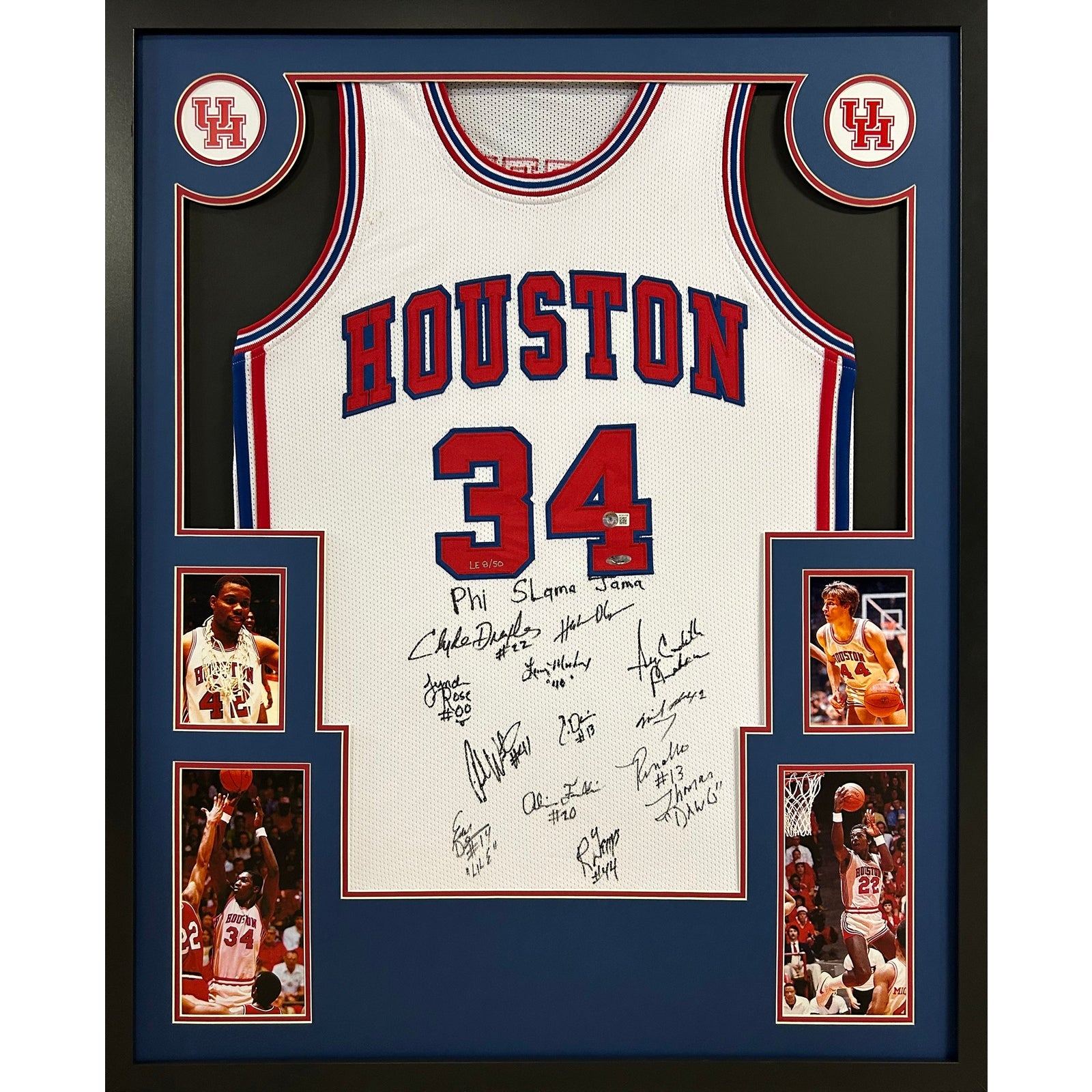 Phi Slama Jama Framed Jersey Beckett  Autographed Signed Houston Cougars
