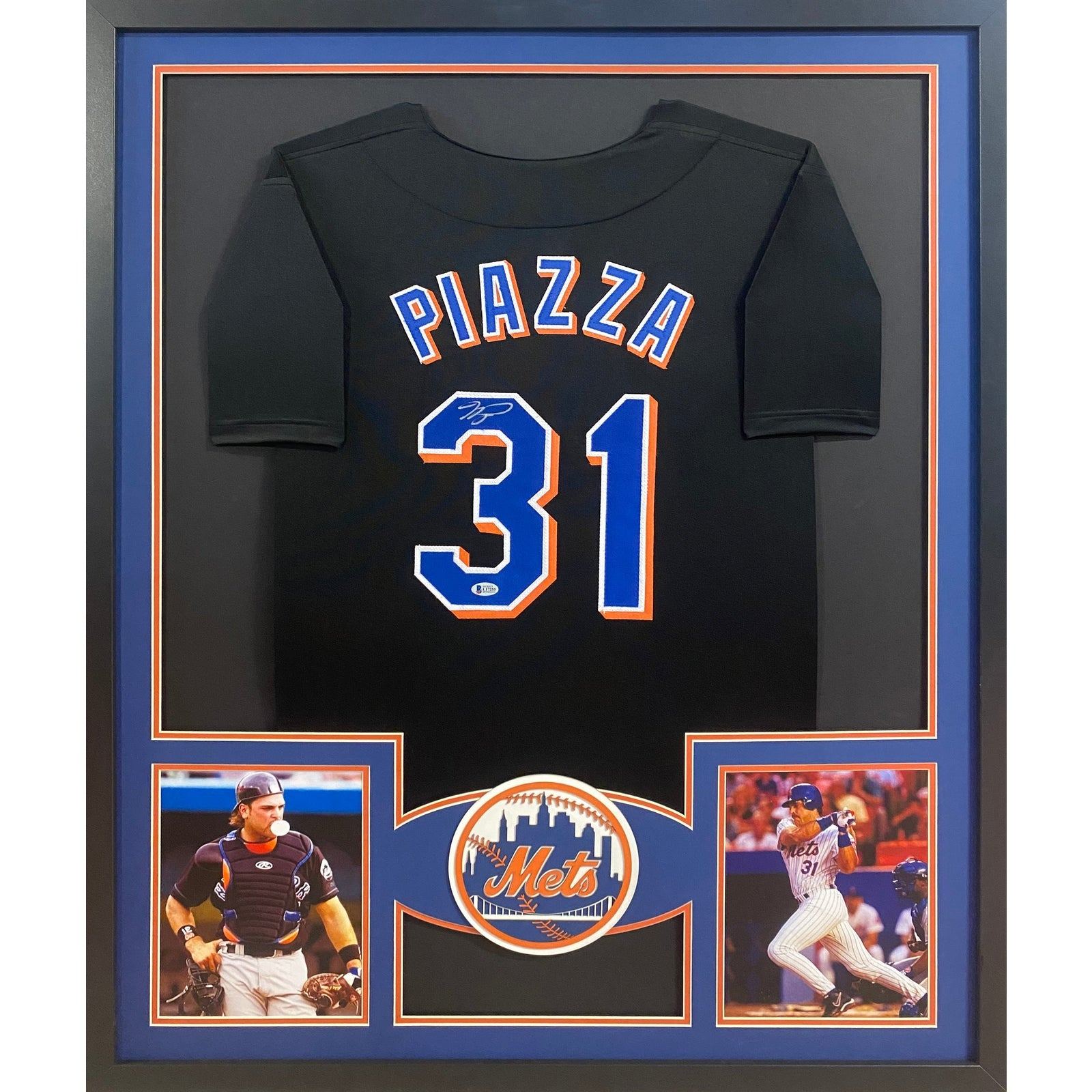 Mike Piazza Framed Signed Black Jersey Beckett Autographed New York Mets