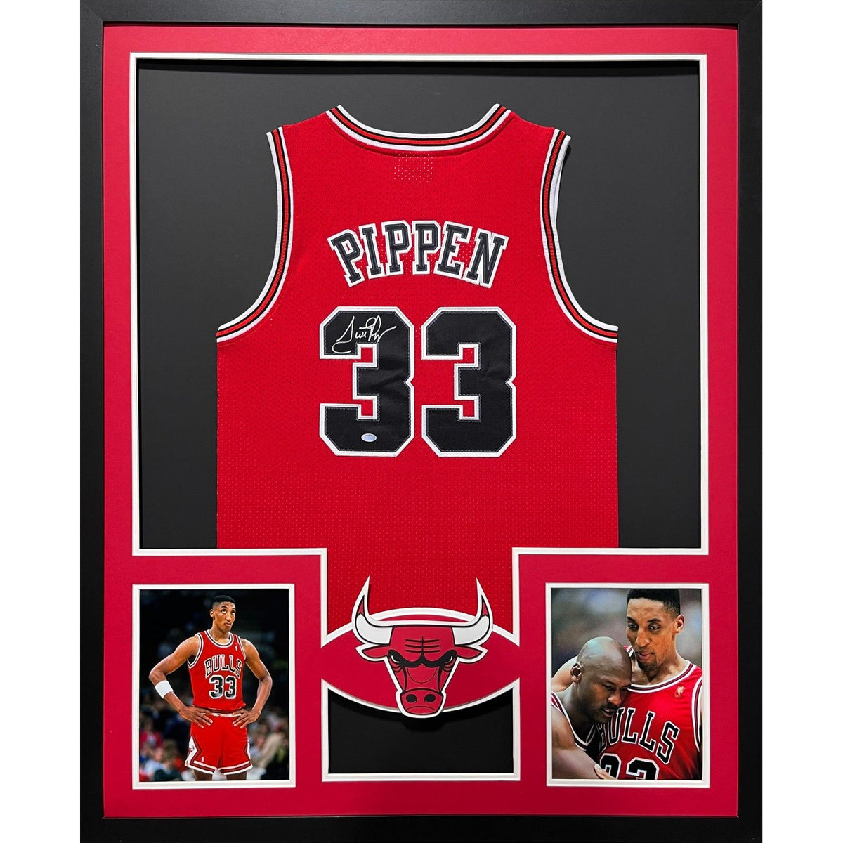 Scottie Pippen Framed Red Jersey Schwartz Autographed Signed Chicago Bulls